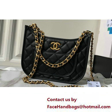 Chanel Calfskin & Gold-Tone Metal Hobo Handbag AS4666 Black 2024 - Click Image to Close